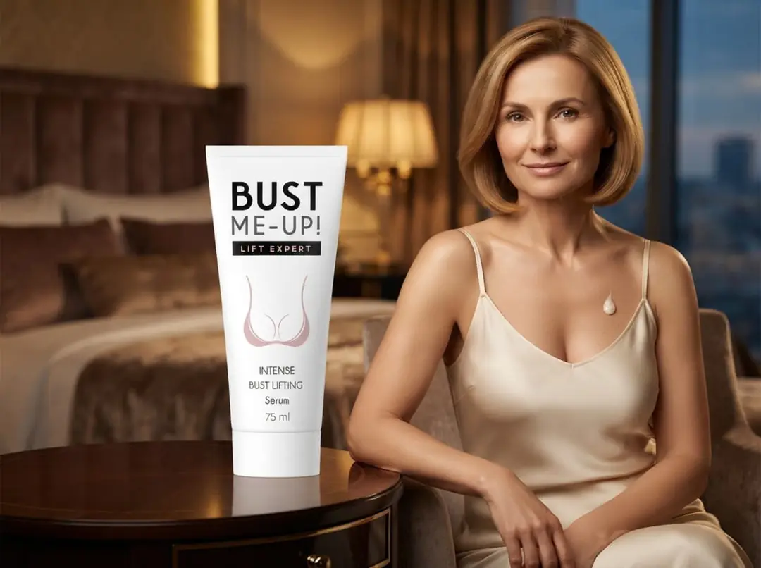 Kobieta pielęgnująca skórę biustu serum BUST ME-UP! Lift Expert